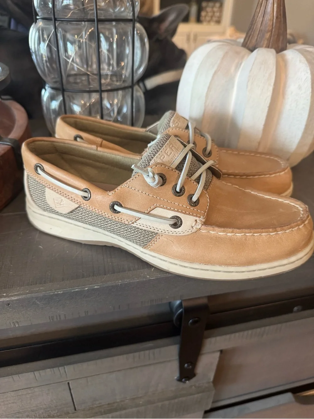 Sperry Top-Sider Tan Leather Boat Shoes Memory Foam Comfort Casual Size 7.5